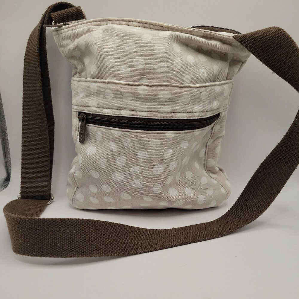 Thirty-One Crossbody Bag Gray Polka Dot Adjustable Strap 10”x9”x2” Organizer
